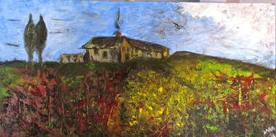 "Sunny Tuscany" Acrylic on Canvas 24' by 48' inches. USD $550.00 + shipping