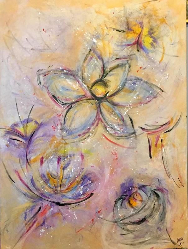 Evolution of Flowers. By Lara B. Acrylic on Canvas 48’x36’ inches. $550.00 USD